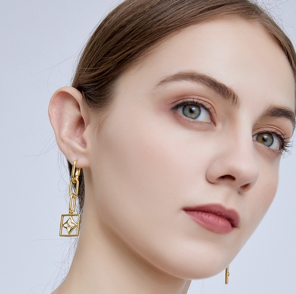 Four-leaf clover 18k vintage long earrings - Picture 3 of 4